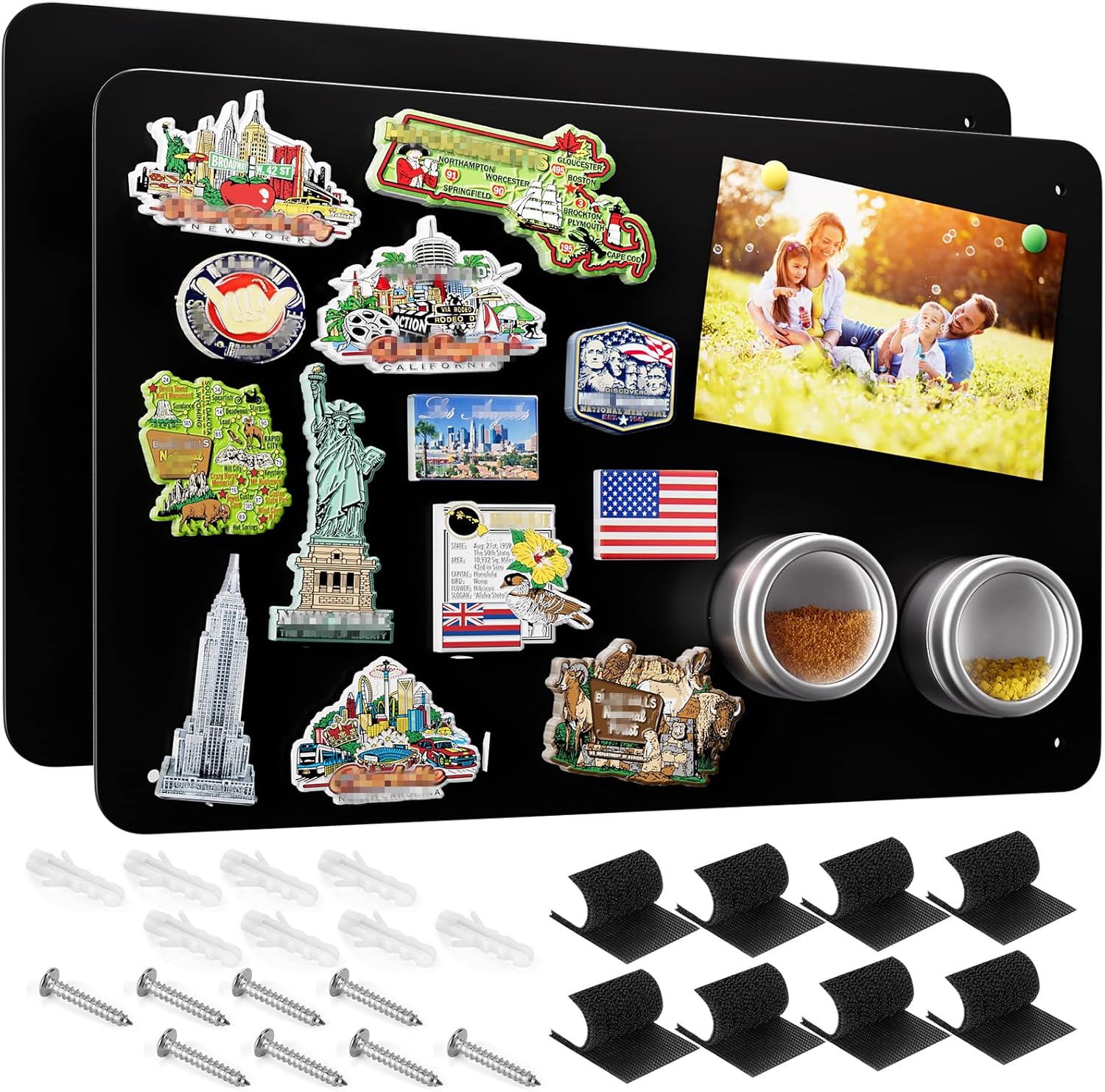 MaxGear Metal Magnetic Board 17.5" x 11.4" 2 Pack Black Magnet Bulletin Board for Wall, Refrigerator, Magnetic Board Display Notes, Photos, and More - Includes Dual Lock Tape and Screws