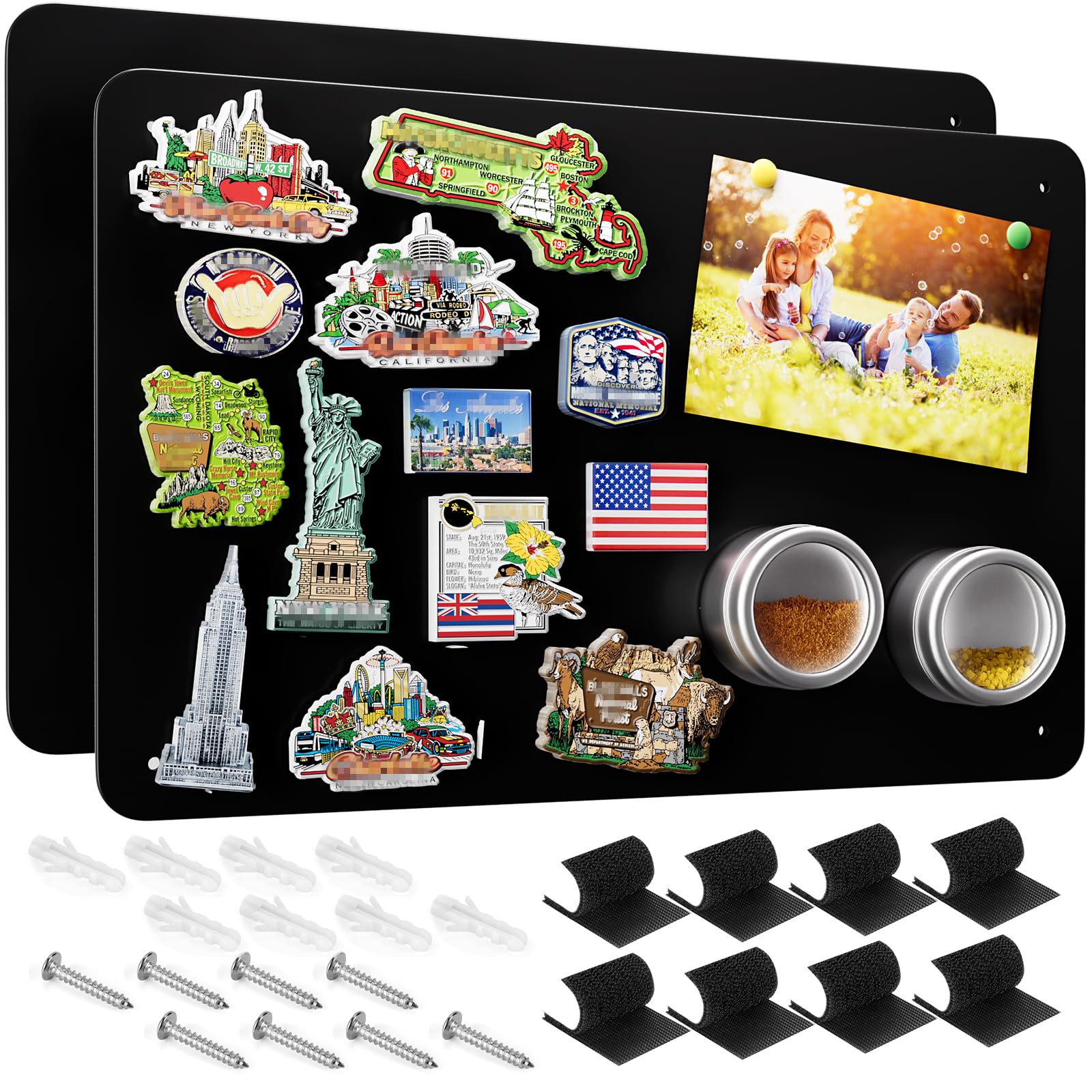 MaxGear Metal Magnetic Board 17.5" x 11.4" 2 Pack Black Magnet Bulletin Board for Wall, Refrigerator, Magnetic Board Display Notes, Photos, and More - Includes Dual Lock Tape and Screws