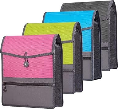 Expanding File Folder Document Organizer with Elastic Cord & Button Closure, 3.5" Expansion, Letter A4 Expandable File Folder with Zipper Closure for Home School Office Organization,4 Pack