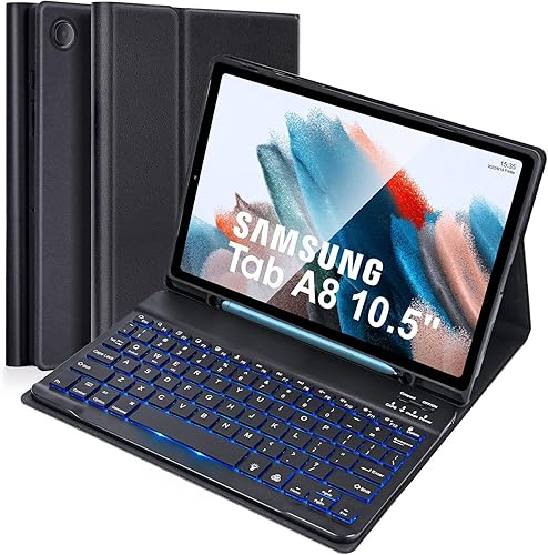 LAMA Funda con teclado retroiluminado para Samsung Galaxy Tab A8 de 10.5 pulgadas con teclado, funda de teclado inalámbrico desmontable con soporte