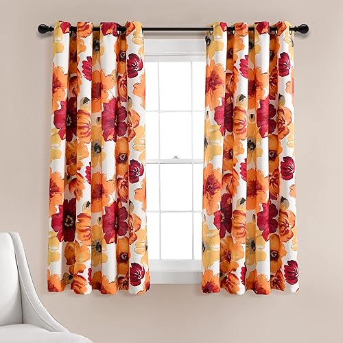 Lush Decor Leah - Paneles de cortina para ventana con filtro de luz, par, 52 pulgadas de ancho x 63 pulgadas de largo, color rojo y naranja,