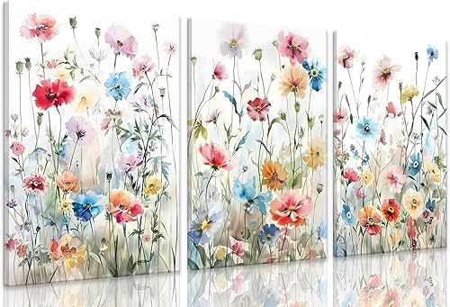 Miniatura 39 de KISSFOX 3 piezas de lienzo de arte de pared de flores silvestres para decoración de pared, cuadros florales, pinturas botánicas, impresiones de