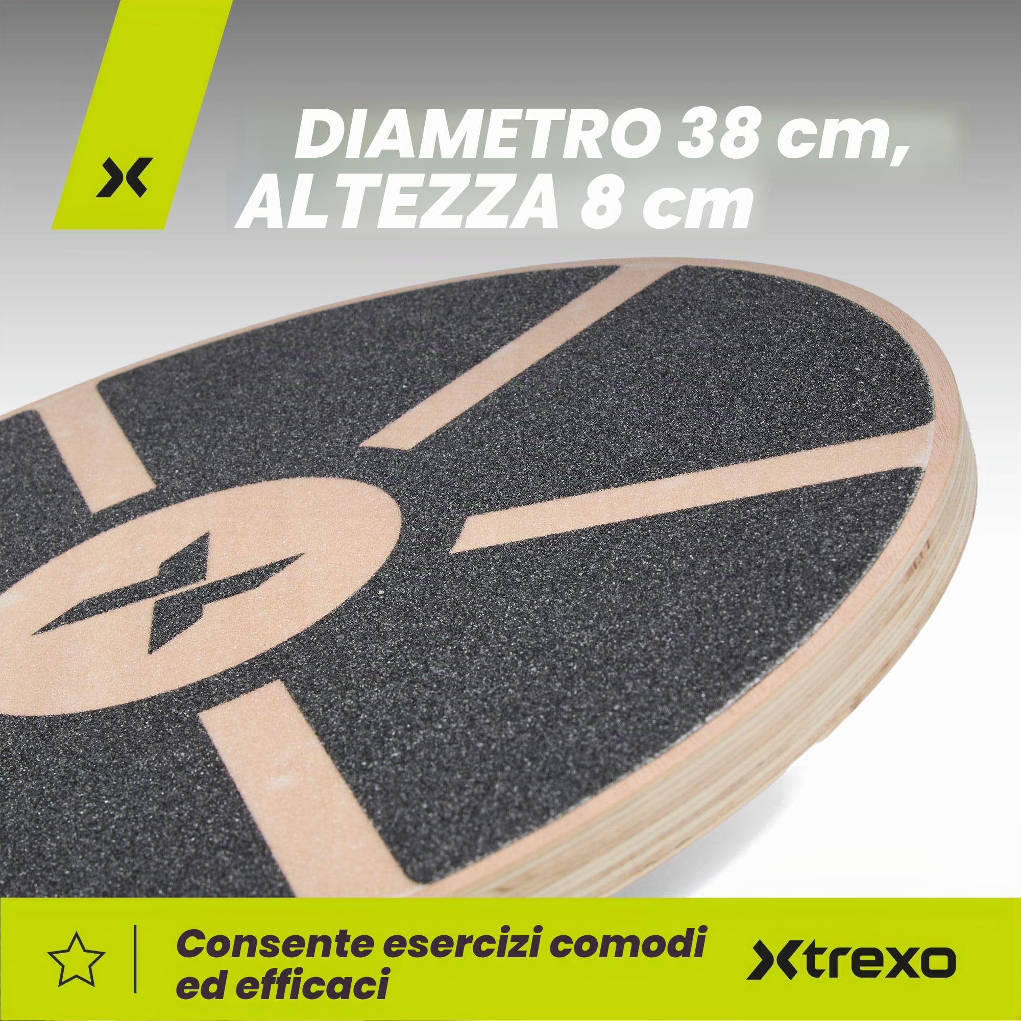 TREXO Balance Board in nero marrone, altezza 8 cm e diametro 38 cm, portata fino a 120 kg, superficie antiscivolo in legno e ABS