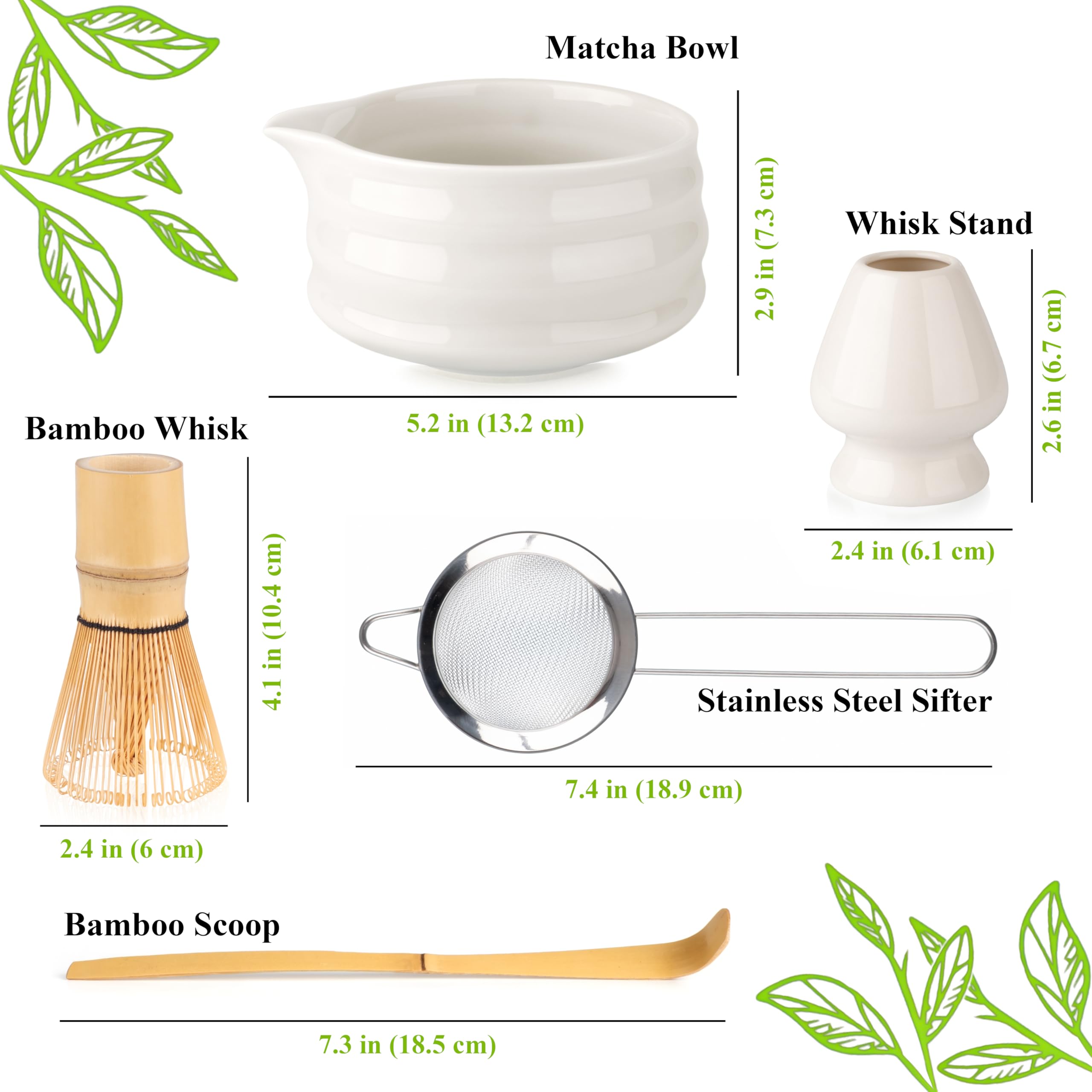 Marce Zestaw Matcha – trzepaczka i miska matcha – zestaw do herbaty matcha – miska do matcha z wylewką (filiżanka matcha), trzepaczka bambusowa, miarka matcha, stojak na trzepaczkę matcha (uchwyt