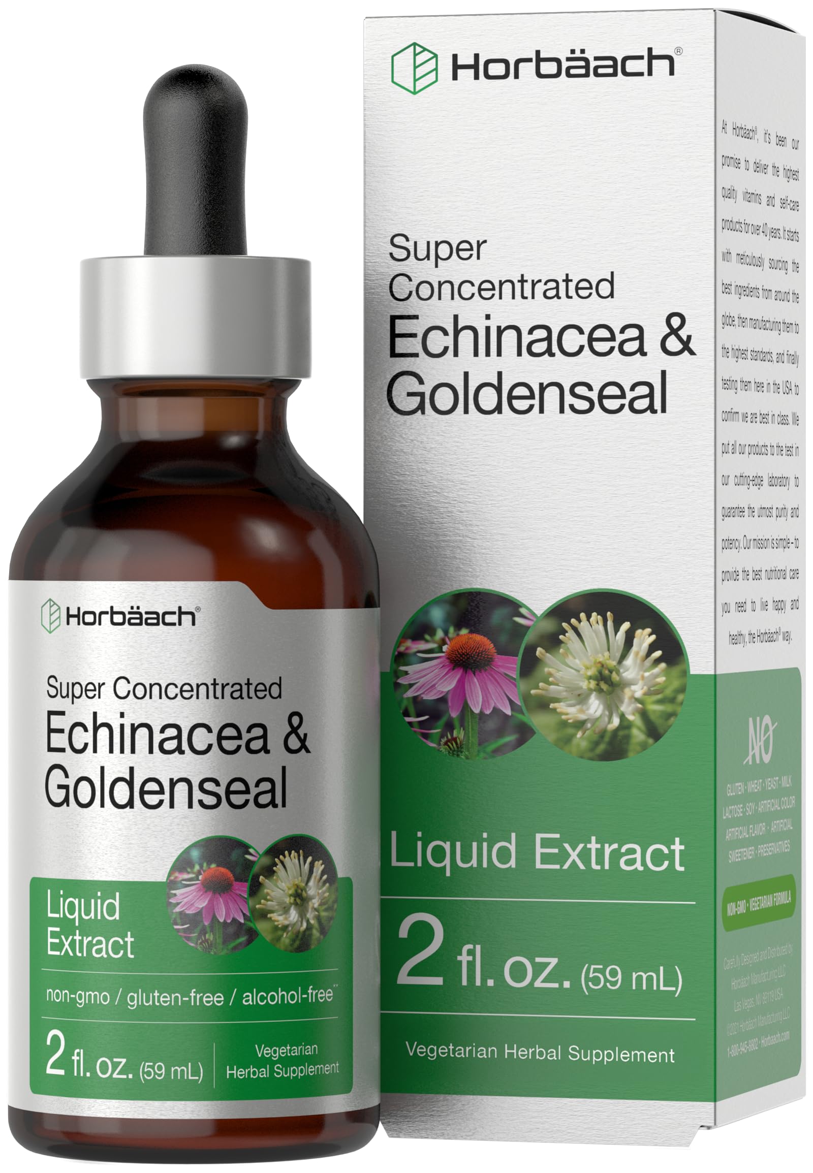 Horbäach Echinacea Goldenseal Liquid Tincture Drops | 2 fl oz | Alcohol Free Extract | Vegetarian, Non-GMO, Gluten Free Supplement