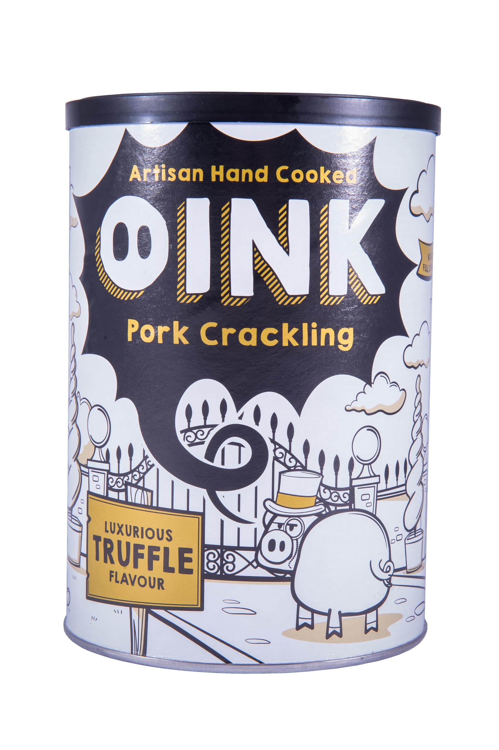 Oink Artisan Crackling 180g Snack Drum - Premium Double Cooked Crackling - 4 x Flavours - Gluten Free, High Protein, High Energy, Low Carb, Keto Friendly Pork Rind Snack (Truffle)