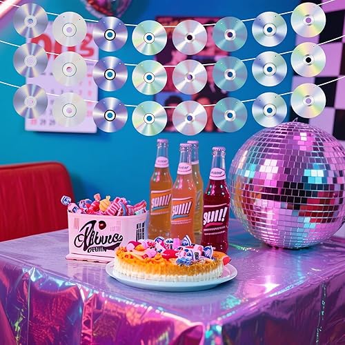 Miniatura 5 de 3 pancartas de fiesta de los años 90, pre-encordadas retro con temática de música de CD y decoración para fiestas de cumpleaños Y2k de los años 90 y
