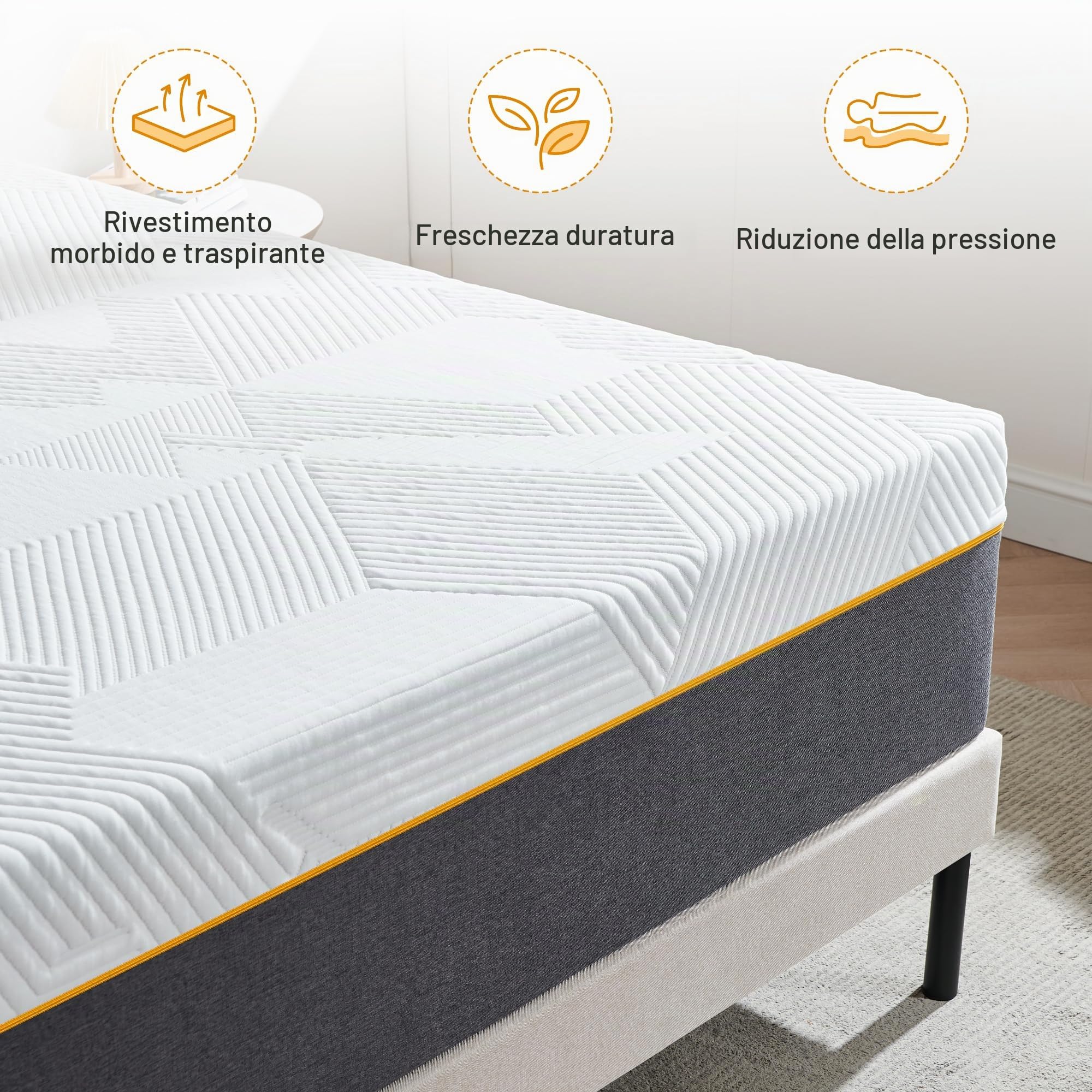 Materasso 90 x 200 cm, durezza H3, altezza 16 cm, schiuma fredda lavabile, tessuto morbido, confortevole per ragazzi