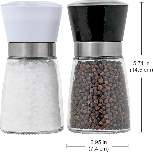 Miniatura 4 de Kamenstein Molinillos de especias de vidrio con mecanismo de cerámica ajustable, juego de 2 molinillos de sal y pimienta precargados para uso en