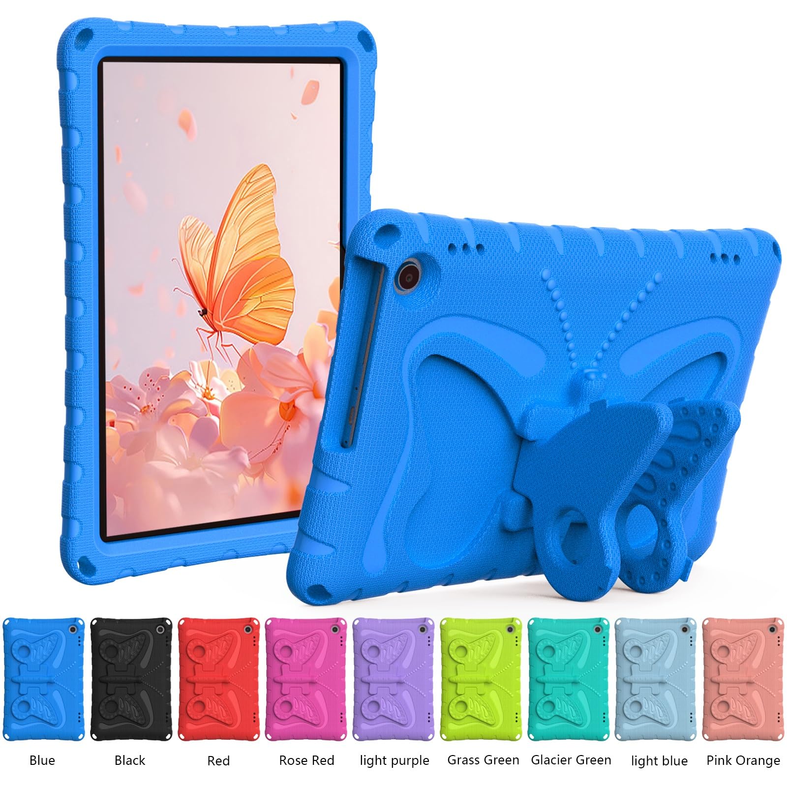 Etui kompatybilne z etui na tablet Kindle Fire Max 11 (13. generacja, wydanie 2023), lekki, wytrzymały, odporny wstrząsy pokrowiec ochronny pianki EVA paskiem ramię, futerał dziecięcy Butterfly(Blu)