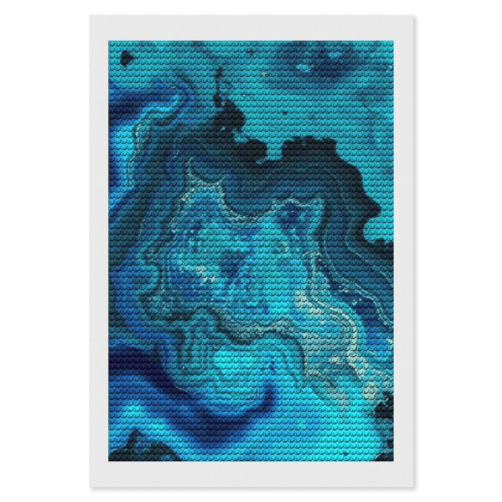 DWVTSLH Bright Aqua Blue Turquoise Diamond Painting Kits for Adults, Personalized Diamond Photo Art Full Drill, DIY 5D Diamond Art Painting Kits for Beginners, Home Wall Decor 8"x12"