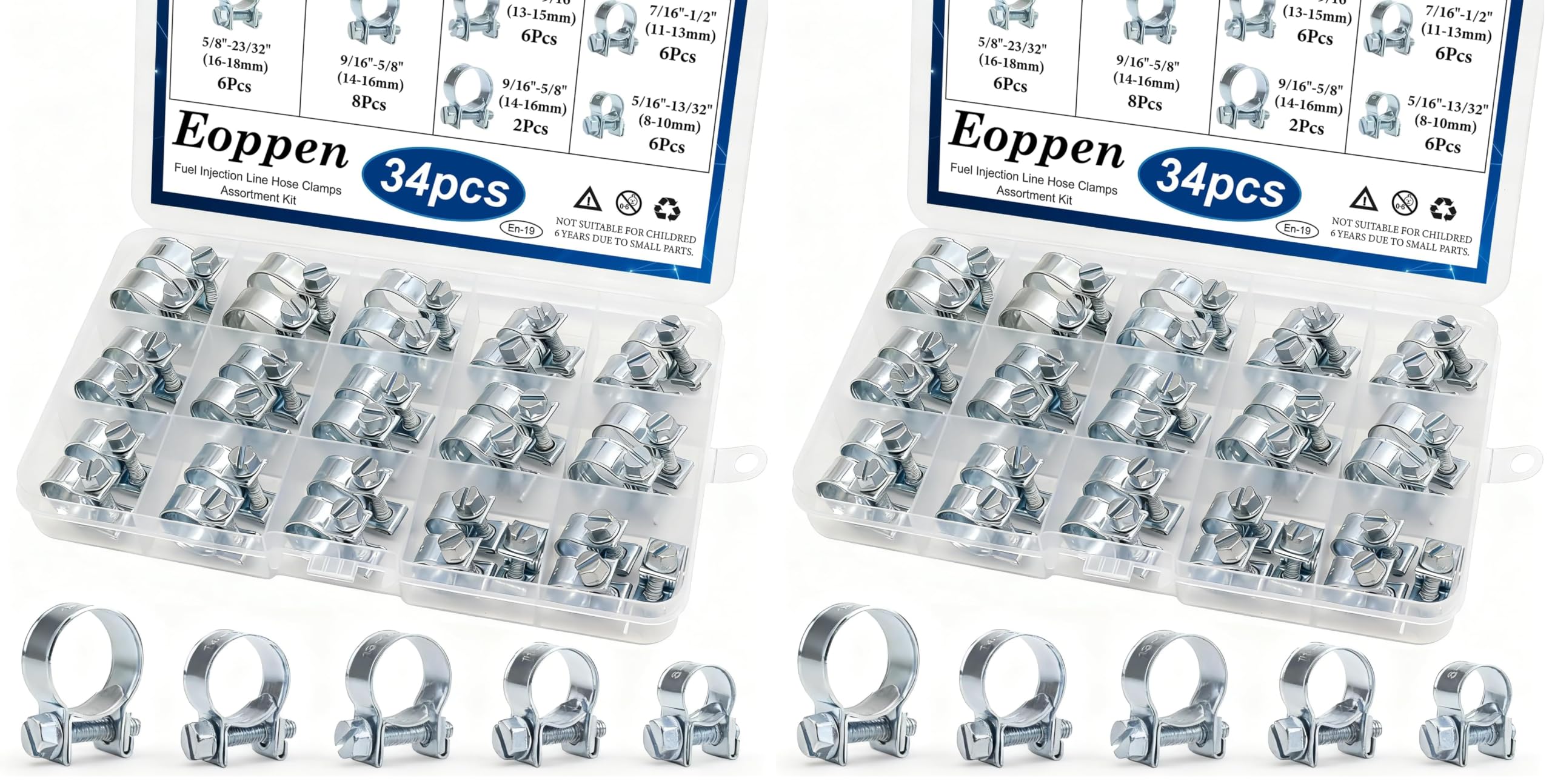 34Pcs 5 Sizes 8-18mm Fuel Line Clamp Assortment Kit, 1/4Inch 5/16Inch 3/8Inch Fuel Injection Gas Line Hose Clamps for Diesel Petrol Pipe (Pack of 2)