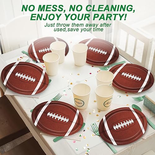 Miniatura 7 de 80 platos de papel ovalados de fútbol grandes de 11 pulgadas desechables de rugby americano, platos deportivos de rugby americano, para retoque de