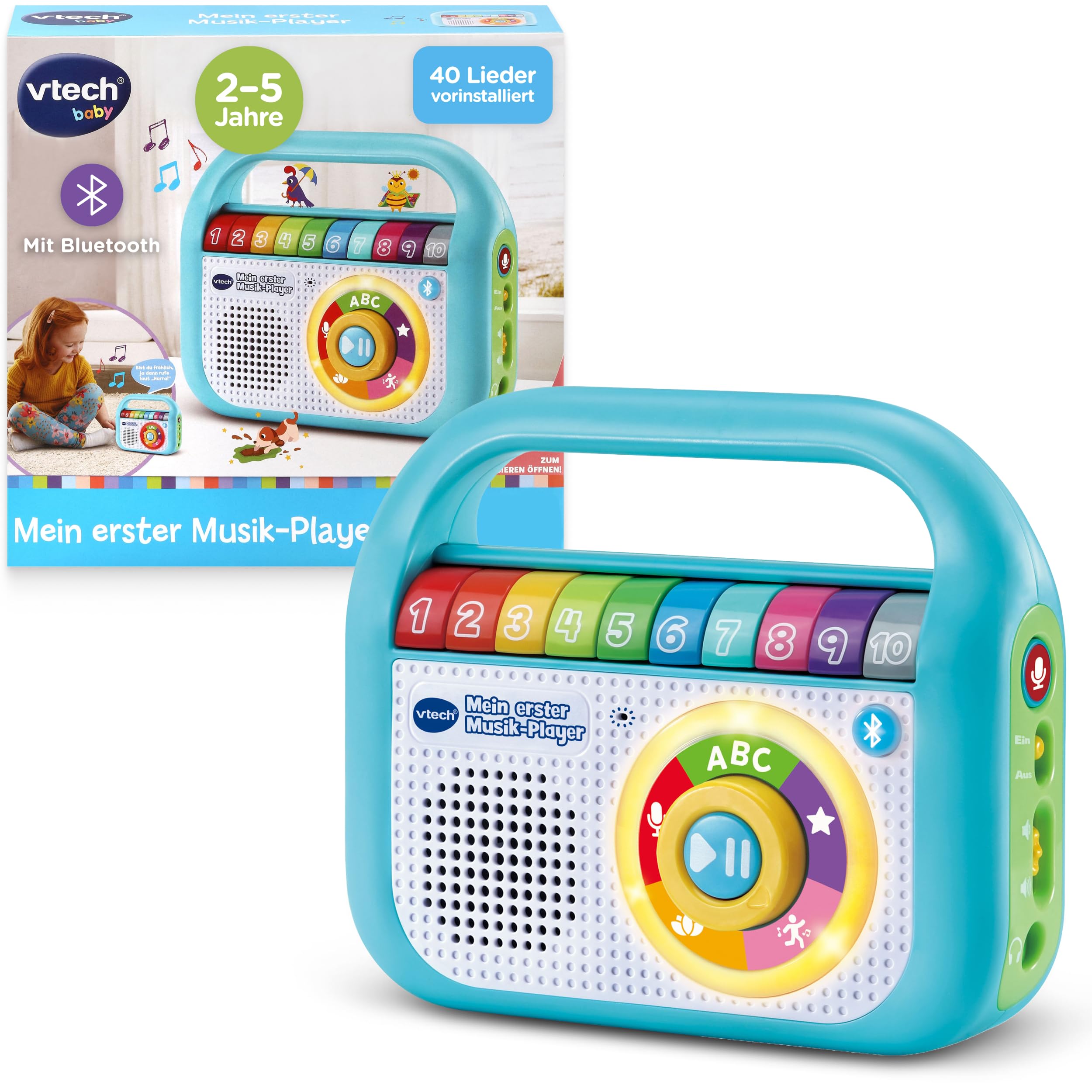 VTech Mein Erster Musik-Player – Kinder MP3 Player mit Bluetooth, 40 Lieder