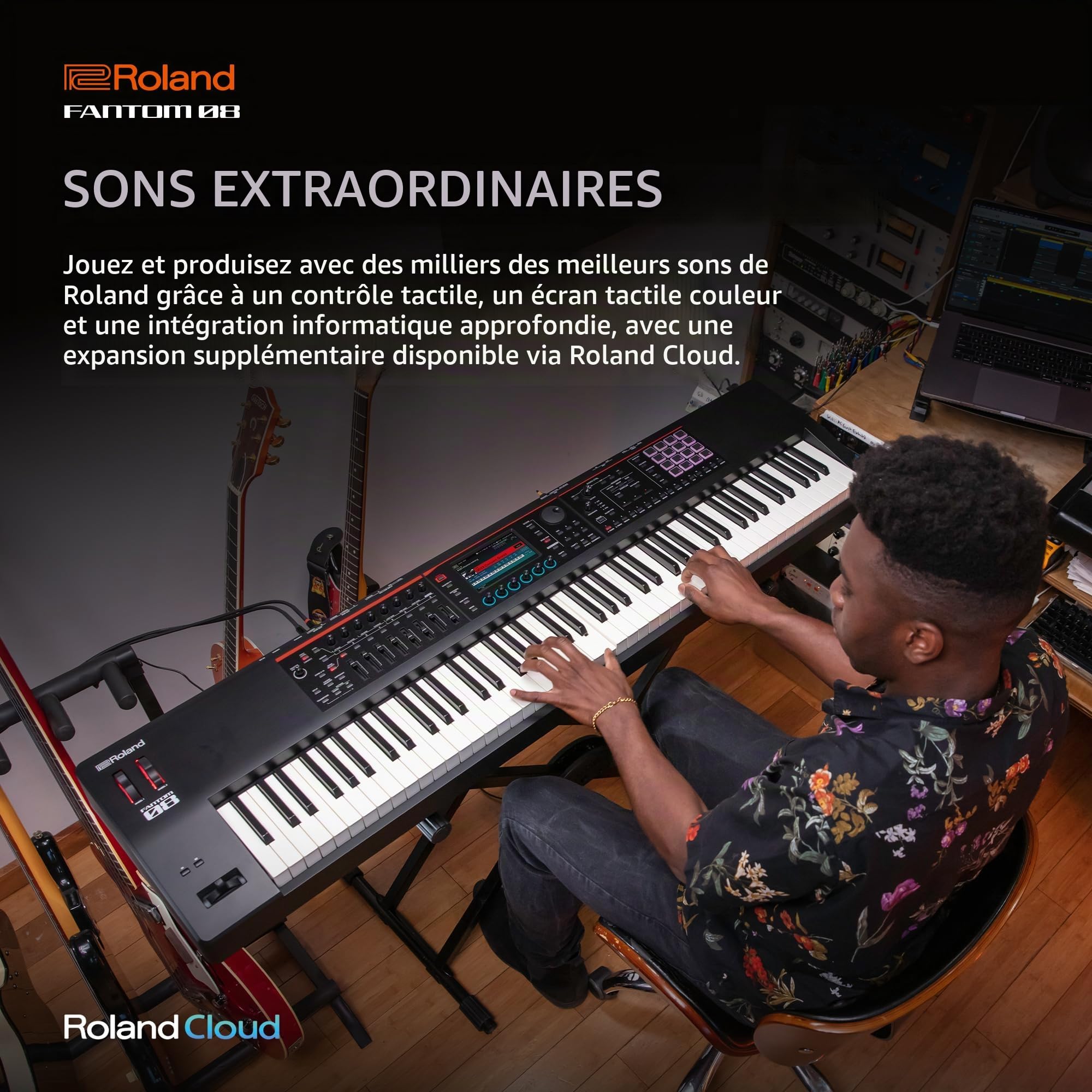 CLAVIER SYNTHÉTISEUR À TOUCHER LOURD FANTOM-08 Roland - Clavier à 88 touches lestées | Des milliers de sons Roland acoustiques et électroniques | Technologies ZEN-Core et SuperNATURAL