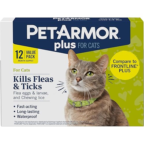 PetArmor Plus Flea and Tick Prevention for Cats, Cat Flea and Tick Treatment, 12 Doses, Waterproof Topical, Fast Acting, Cats Over 1.5 lbs