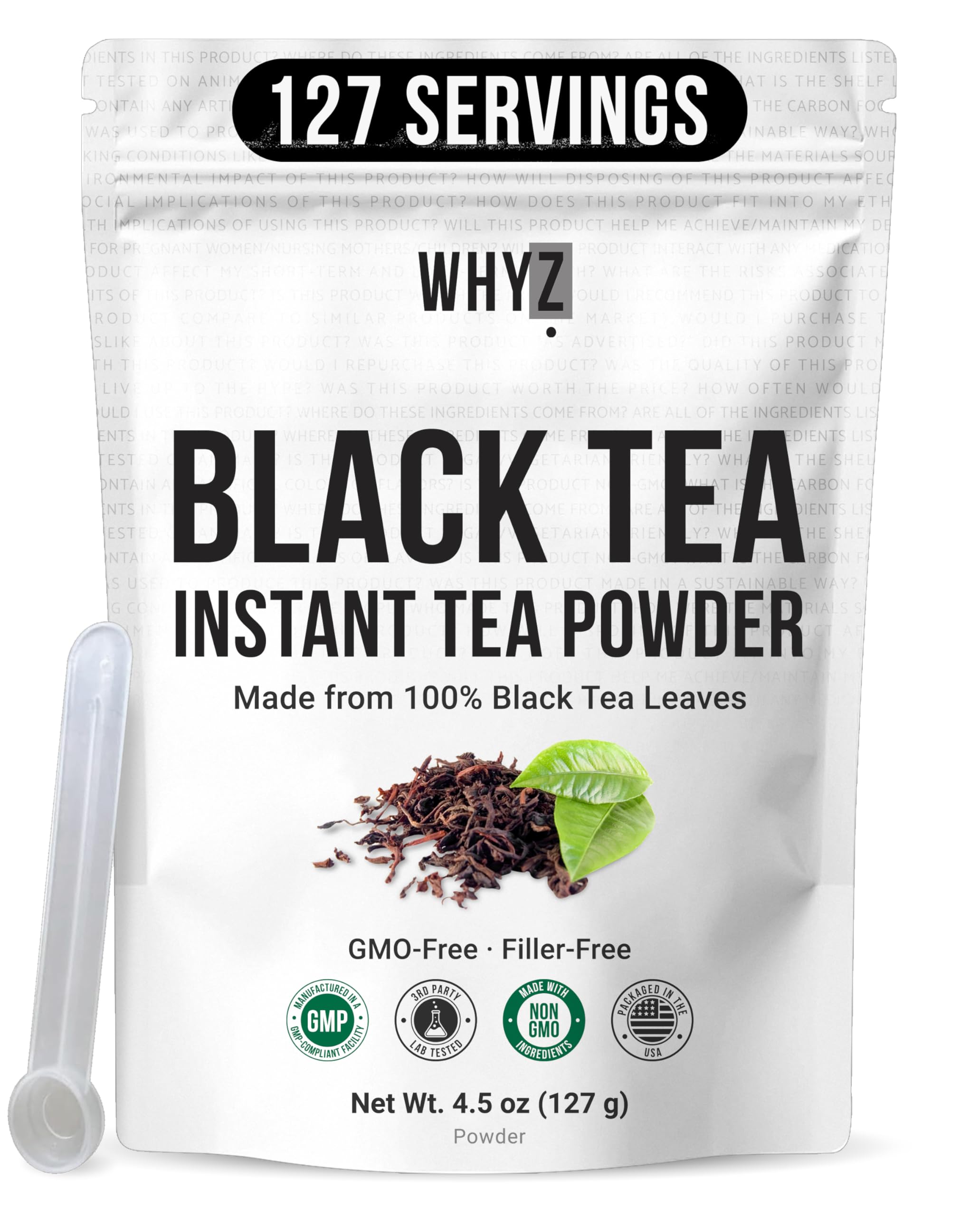 WHYZ Instant Black Tea Powder, 4.5 oz, Unsweetened Iced Tea Concentrate from Real Black Tea Leaves, Instant Powder for Hot & Cold Drinks, Powdered & Unsweet Tea 127 Servings