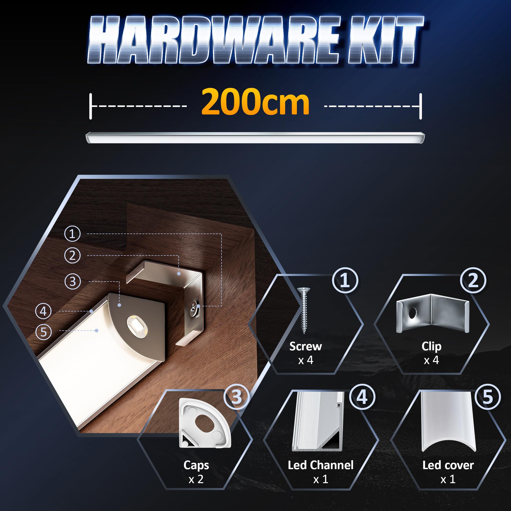 Aluminiowy profil kątowy LED 10 x 2m (20 m) pod kątem 90° do taśm LED do 10 mm z pokrywą PC, mlecznobiałą, metalowymi końcówkami i klipsami montażowymi