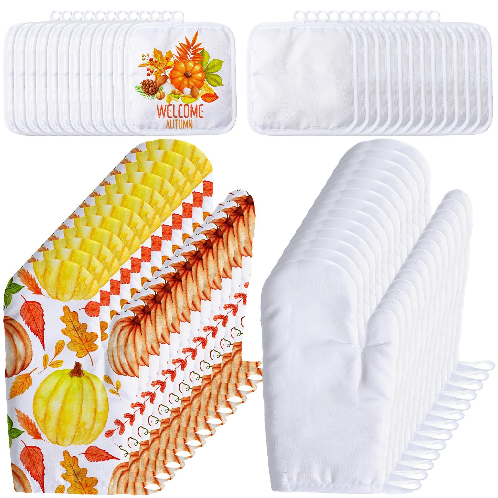 Patelai 50-teiliges Blanko-Sublimations-Ofenhandschuh-Set beinhaltet leere Sublimationsdruck-Ofenhandschuhe und leere Sublimations-Topflappen für Heimwerker, Küche, Esszimmer, Zubehör