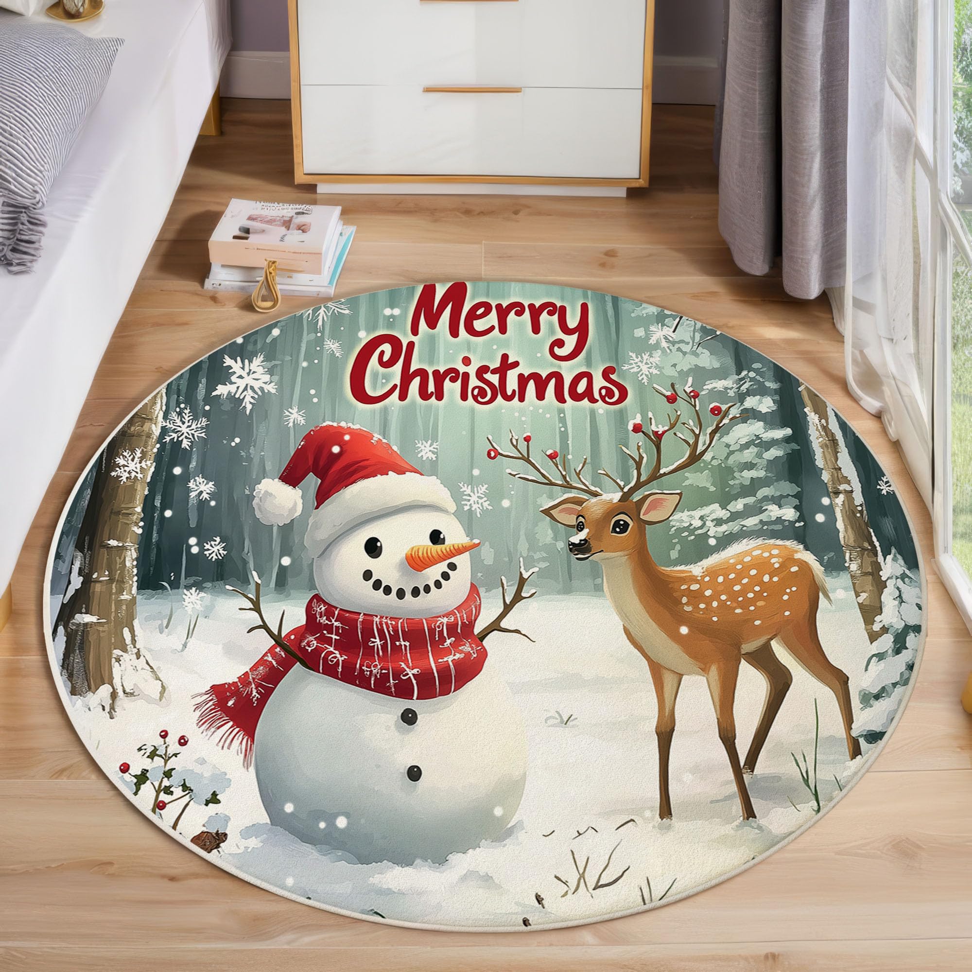 Tapis Noël bonhomme de neige lavable et antidérapant de 120 cm pour chambre