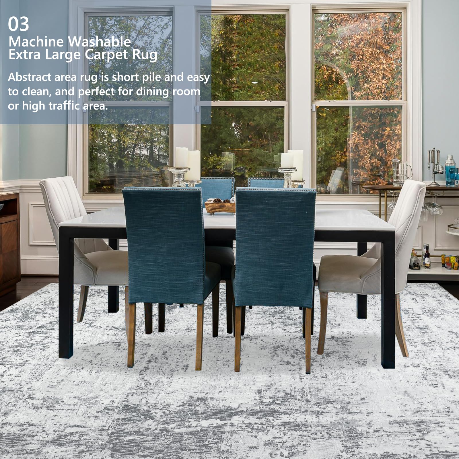 Capslpad 240x340cm Large Modern Abstract Rugs Living Room Non-slip Area Rug Short Pile Faux Wool Bedroom Carpet Lightweight Washable Minimalist Floor Carpet for Living Room Bedroom Office Decor Grey - Image 7