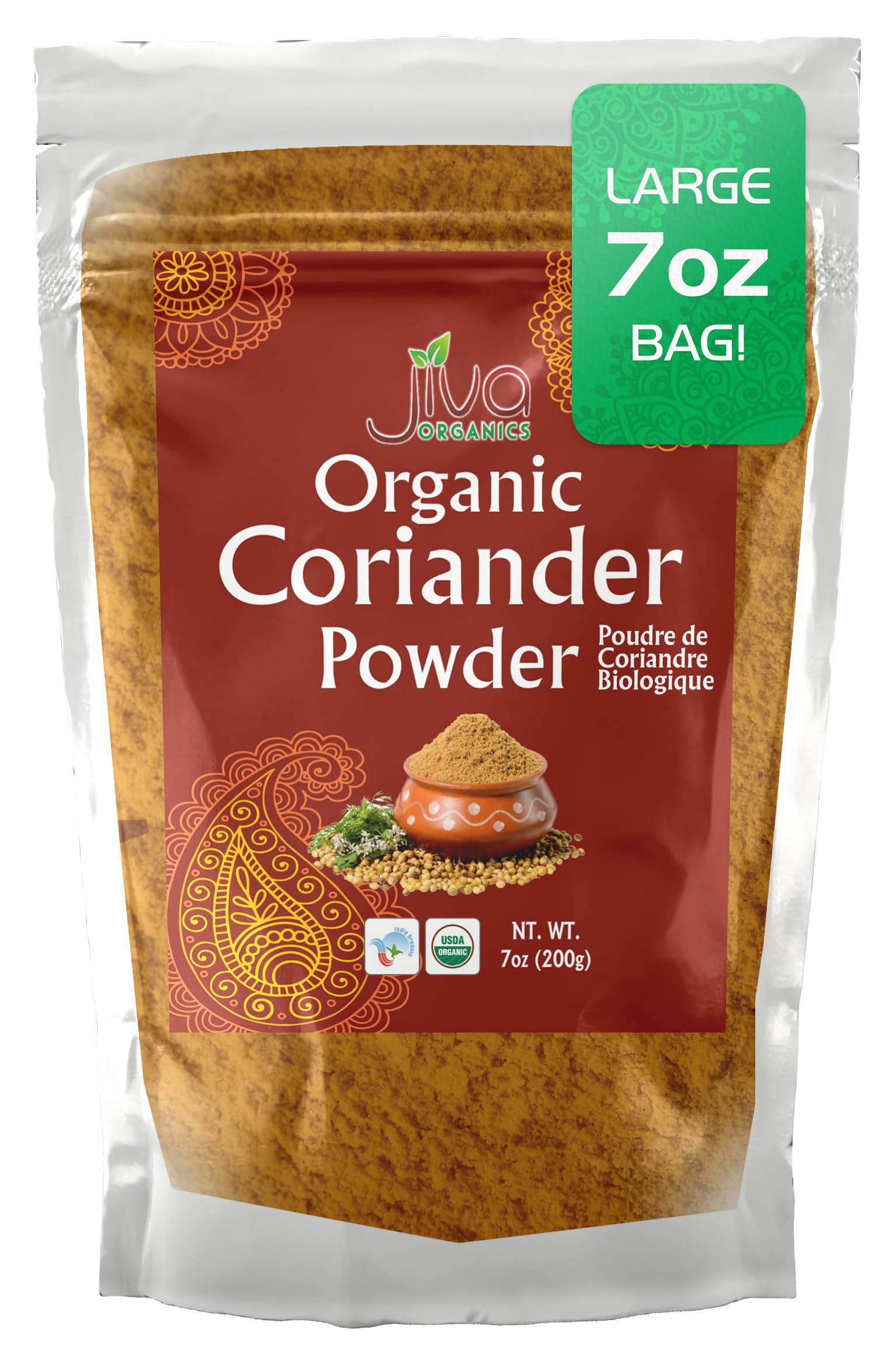 Jiva Organics Organic Ground Coriander Powder - Non-GMO, Pure - Dhania, Coriander Seeds Ground (7 Ounce Bag)