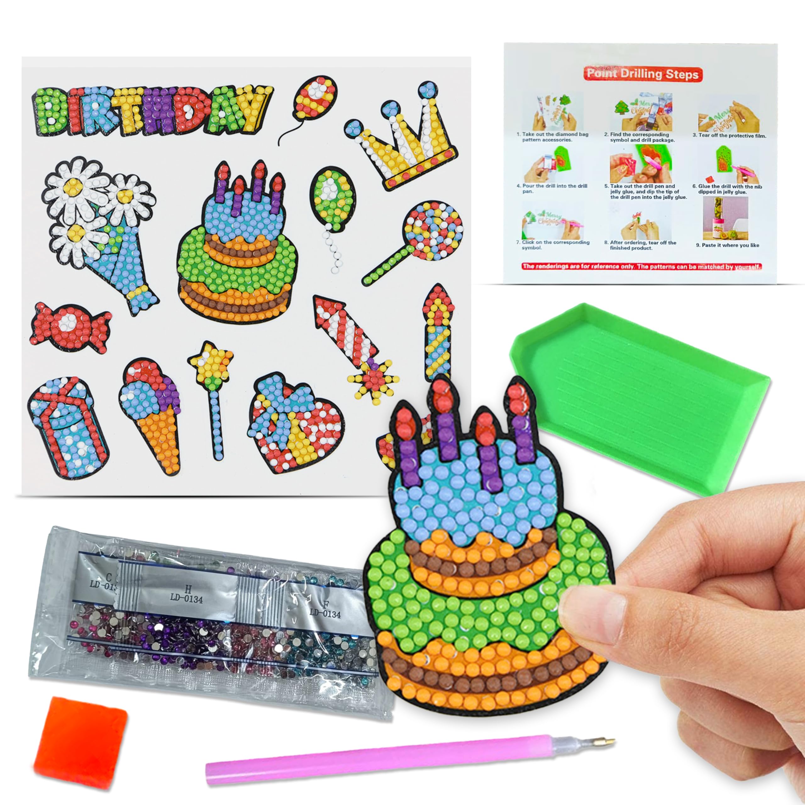 LitVibes DIY Diamond Painting 5D Stickers,Mosaic Diamond Stickers Art and Craft kit for Kids & Children - (Birthday Designs)