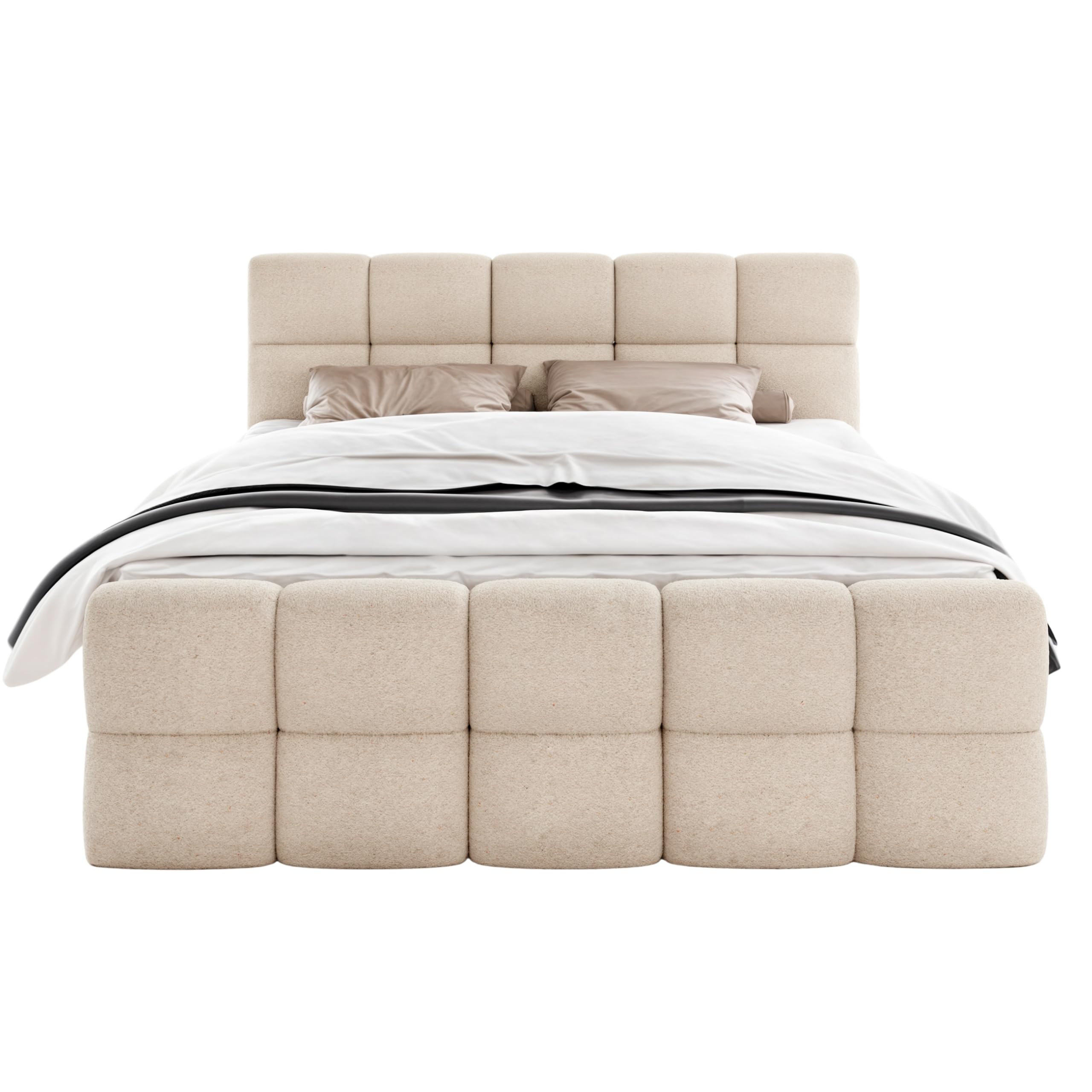 Boxspringbett mit 2 Bettkästen, Taschenfederkernmatratze und Topper, Gepolstertes Doppelbett mit Kopfteil und Fußteil, Bouclé-Stoff, Polsterbett Leo (Anthology 03, 160 x 200 cm)