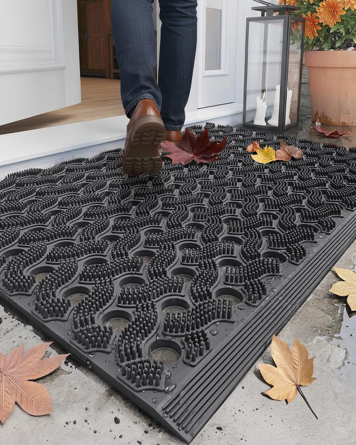 COLOR&GEOMETRY Paillasson Extérieur TPE Ultra Résistant et Imperméable, Tapis Extérieur Antidérapant avec Connecteurs, Écologique et sans Odeur, Tous Temps, Confort Pieds Nus, 43x75 cm, Gris