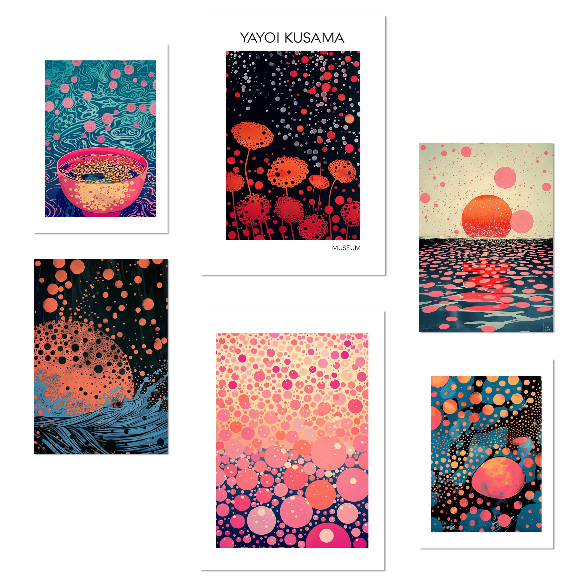 Nacnic Kusama Wave Set Of 6 Yayoi And Ramen Japanise Posters With Design Illustration To Decorate The Walls Of Home. Rooms, Office, Shop, Business. A3 And A4 Size. Frameless.