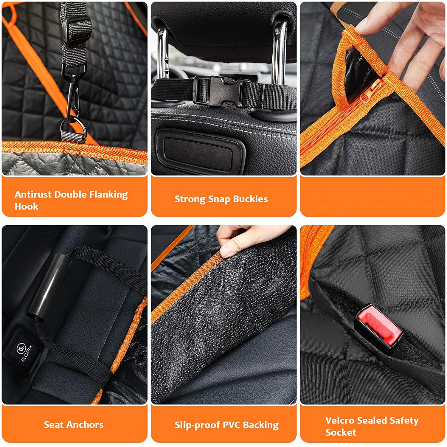 4-in-1 Coprisedile per auto per cani impermeabile sedile posteriore per auto con finestra di visualizzazione in rete lembi laterali per seggiolino auto per animali domestici, amaca per cani