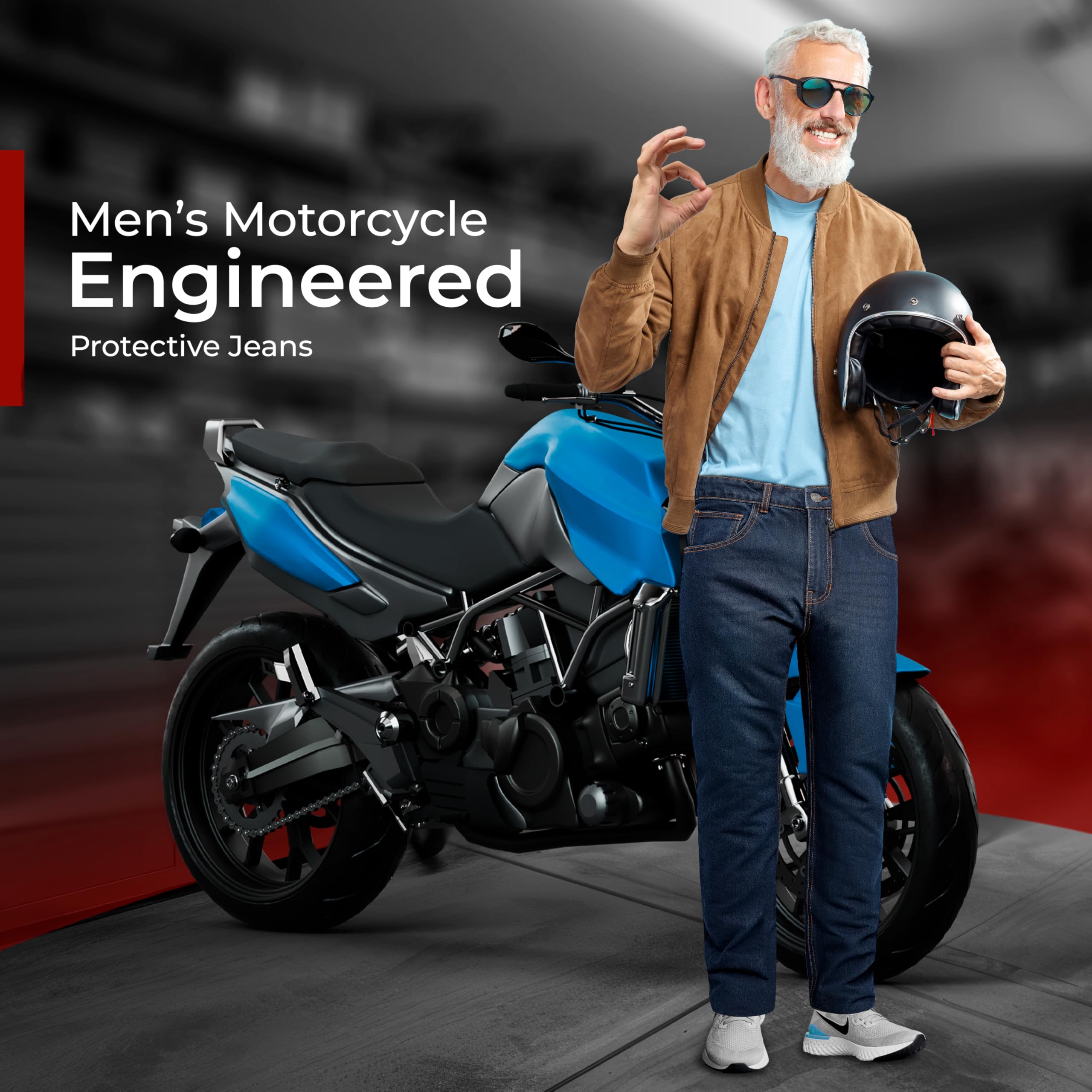 GREAT BIKERS GEAR - Jeans de protection pour homme - Doublure en aramide - Pantalon de moto - Doublure de protection renforcée - Protection des genoux et des hanches (71,1 x 81,3 cm, bleu foncé)
