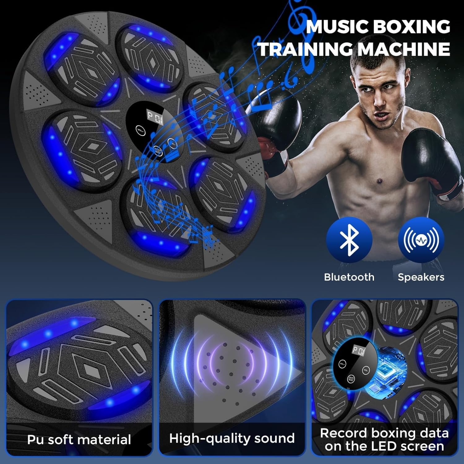 Music Boxing Machine mit Bluetooth,LED Licht Box Maschine mit Musik mit Boxhandschuhen, Elektronische Boxing Machine zur Wandmontage mit 7 modi