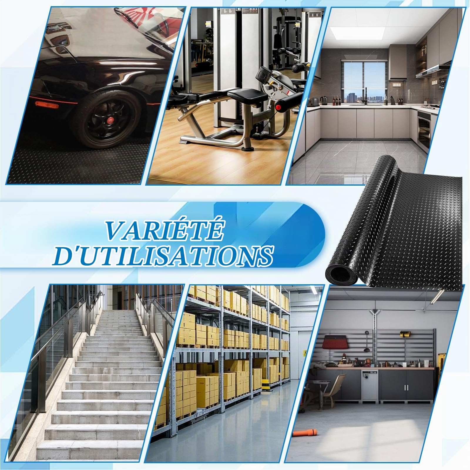 DAJAVE 300 x 150 cm - Tapis de protection en caoutchouc - Vendu au mètre - 1,5 mm - Pour garage | Tapis de sol de garage en caoutchouc antidérapant avec picots pour cave, atelier