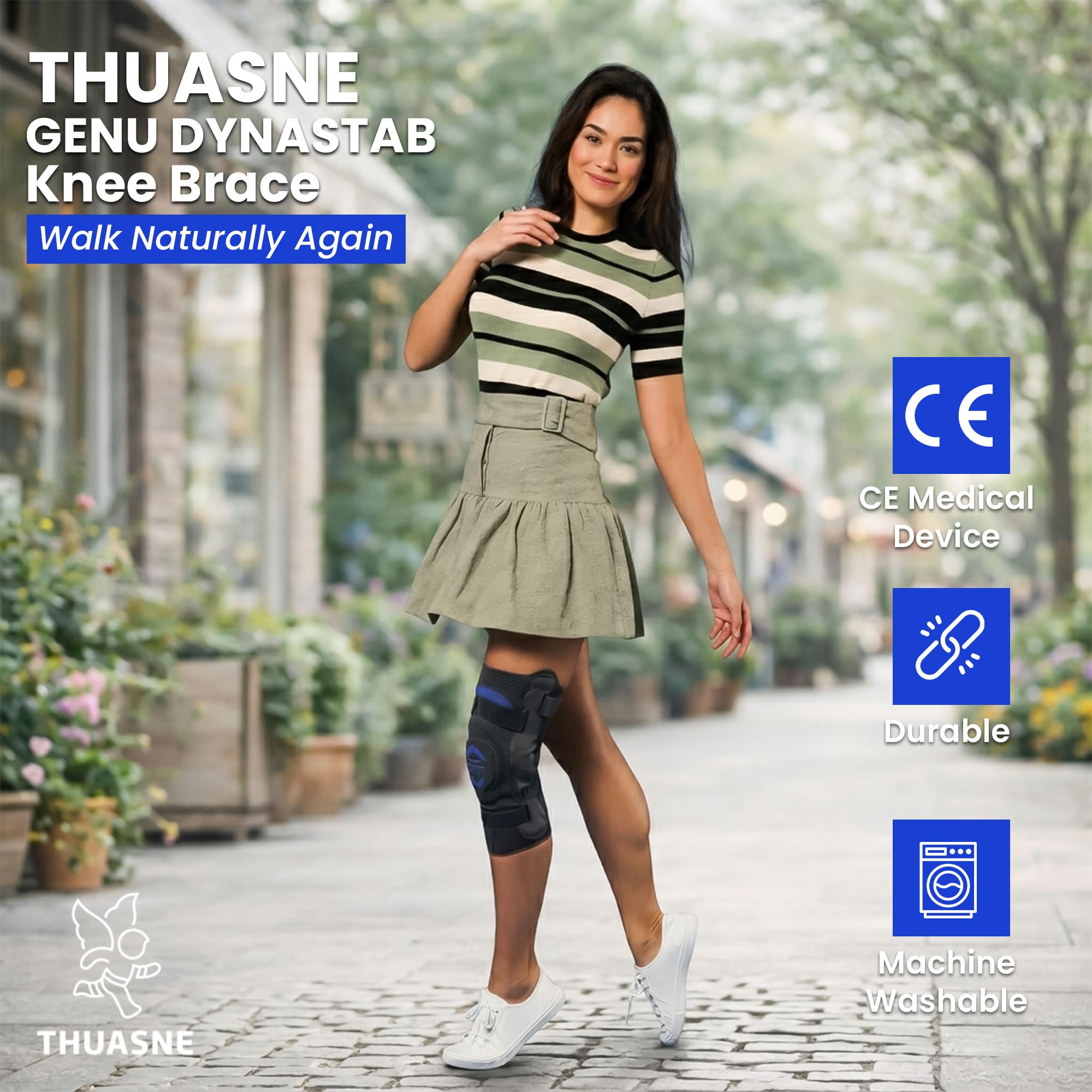 Thuasne Genouillère ligamentaire à renforcements latéraux Genu Dynastab® taille 4 (tour de genou 42-45 cm) maintient le genou