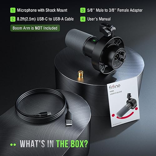 Miniatura 9 de FIFINE Micrófono Dinámico, XLR/USB Micrófono de PC para Grabación de Podcast para Transmisión de Locución Vocal, Micrófono de Metal de Estudio