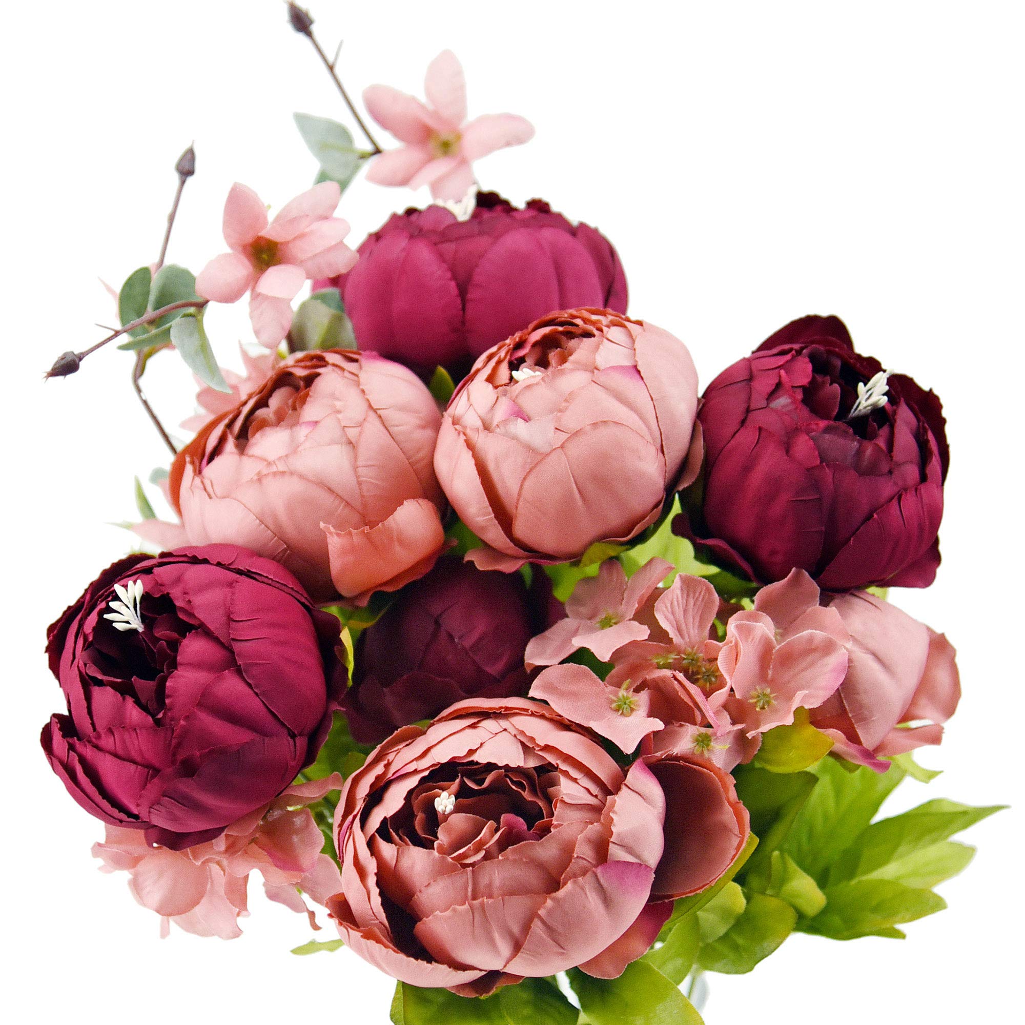 FiveSeasonStuff1 Bouquet of Peony Silk Artificial Flowers and Hydrangeas/Perfect for Wedding, Bridal, Party, Home, Office Décor (Country Barn Red)