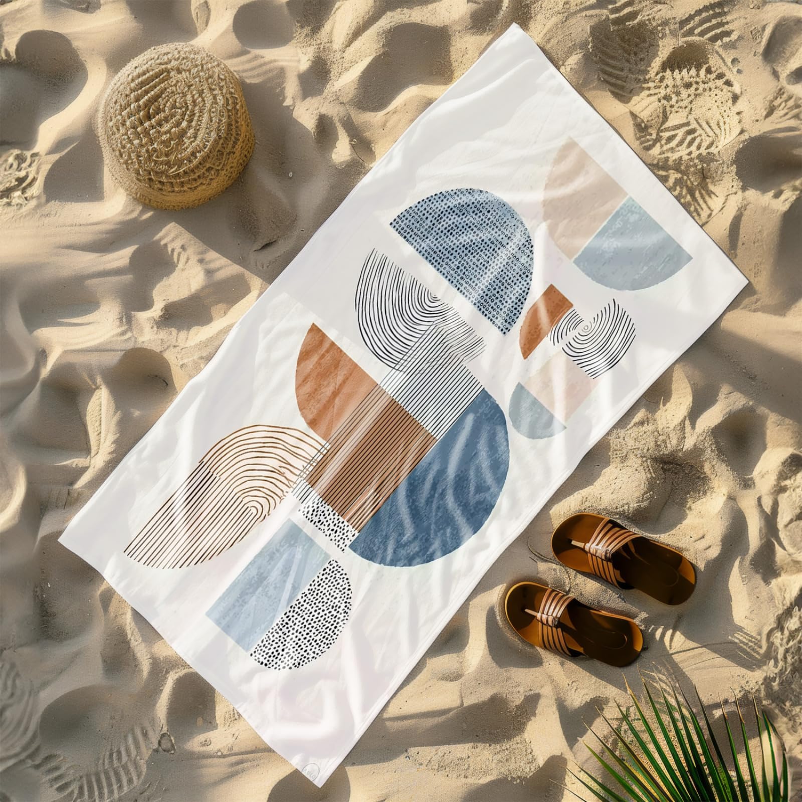 Generisch XXL Strandtuch Microfaser 180 X 90 Himmelblau Braun Muster Strandhandtuch Groß Kompakt Und Sandfest Schnelltrocknend Reisehandtuch Für Den Strand Gym Travel Sauna