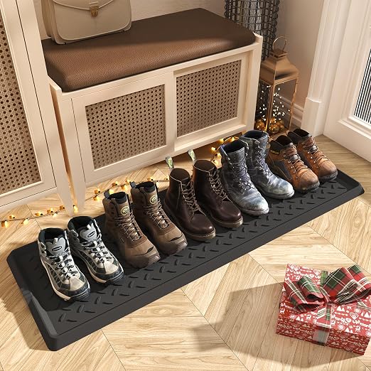 Boot-Tray Heavy Duty Rubber Mat with Lip Waterproof Shoe Mat Tray for Entryway Indoor Outdoor Multi Use Catch All Trays Entryway Shoe Storage 16x27.5 Inches