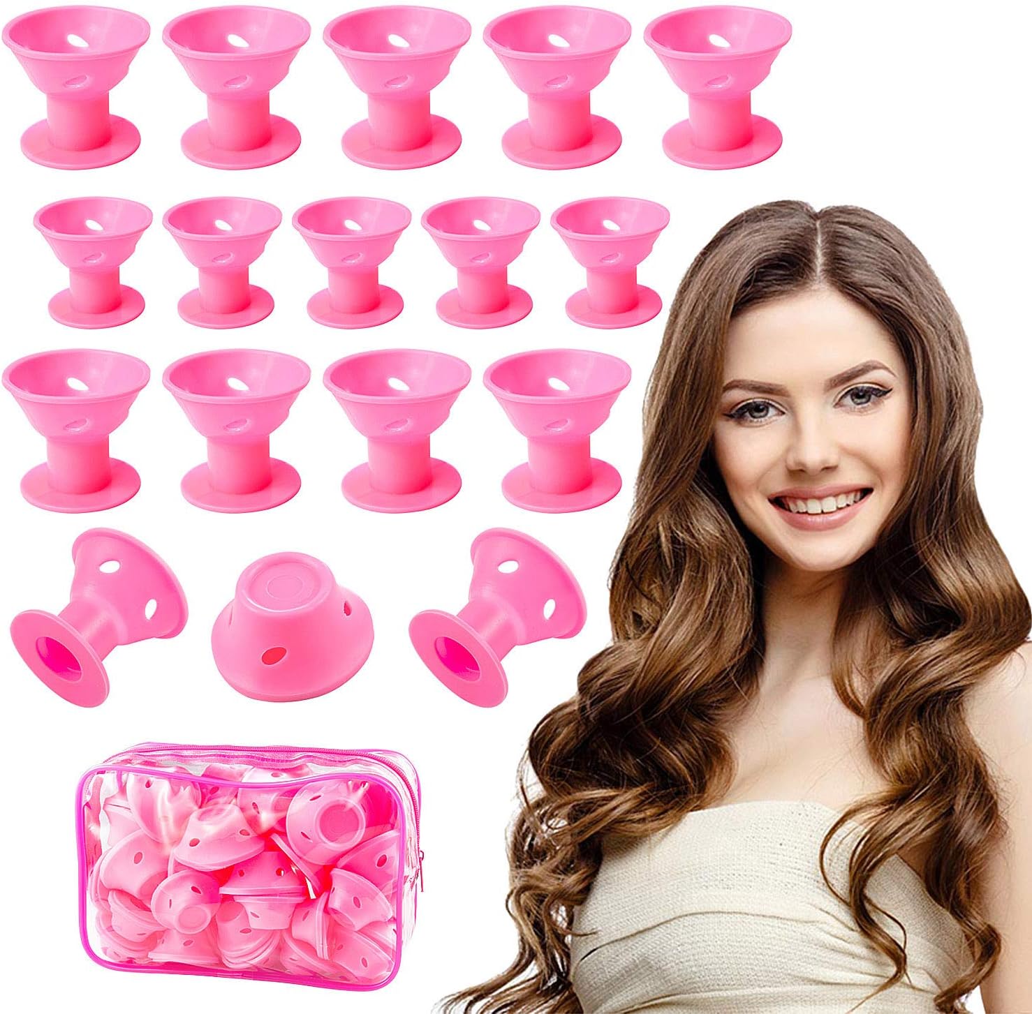 Comius Sharp 40 Pcs Magic Silicone Hair Curlers Soft Curlers Set, 20 Pcs Large+20 Pcs Small - No Heat No Clip Long Short Hair Care Free DIY Sleep Styling Tools for Women Girls (PINK)