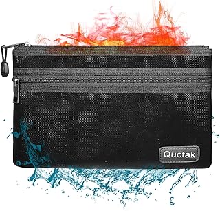 Fireproof Money Bag Two Pockets Two Zippers, Fireproof Safe Bag 10.6"x6.7" Waterproof and Fireproof Document Bag Fire Safe Pouch File Storage for A5 Document Holder,Cash and Bank Deposit,Passport (Black)