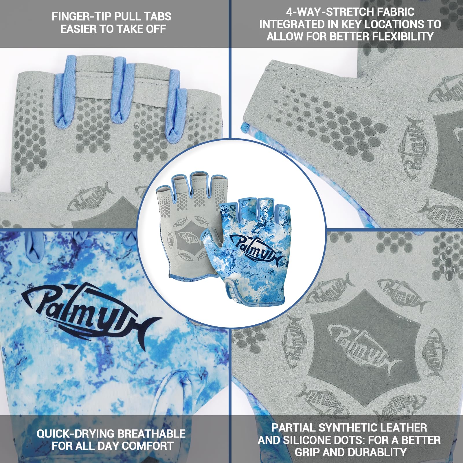 Palmyth Stubby UV Fishing Gloves Sun Protection Fingerless Glove Men Women UPF 50+ SPF for Kayaking, Paddling, Canoeing, Rowing, Driving