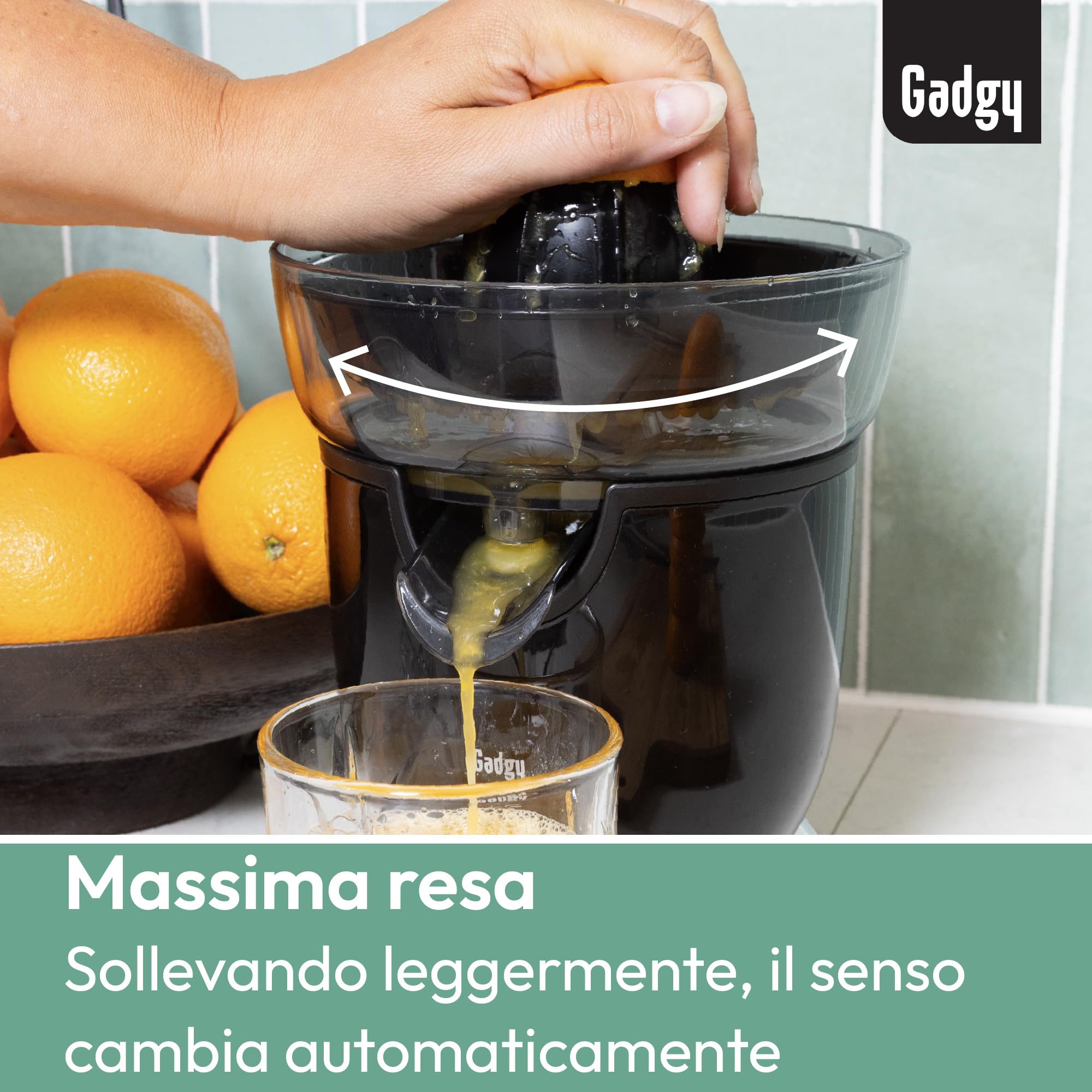 Gadgy Spremiagrumi Elettrico 100W – Estrattore di Succo Compatto con Beccuccio Antigoccia, Coperchio Antipolvere e Piedini Antiscivolo - Succhi Freschi di Arancia, Limone e Lime | Per Arance Limoni Lime e Pompelmi con Piedini Antiscivolo e Coperchio Antip