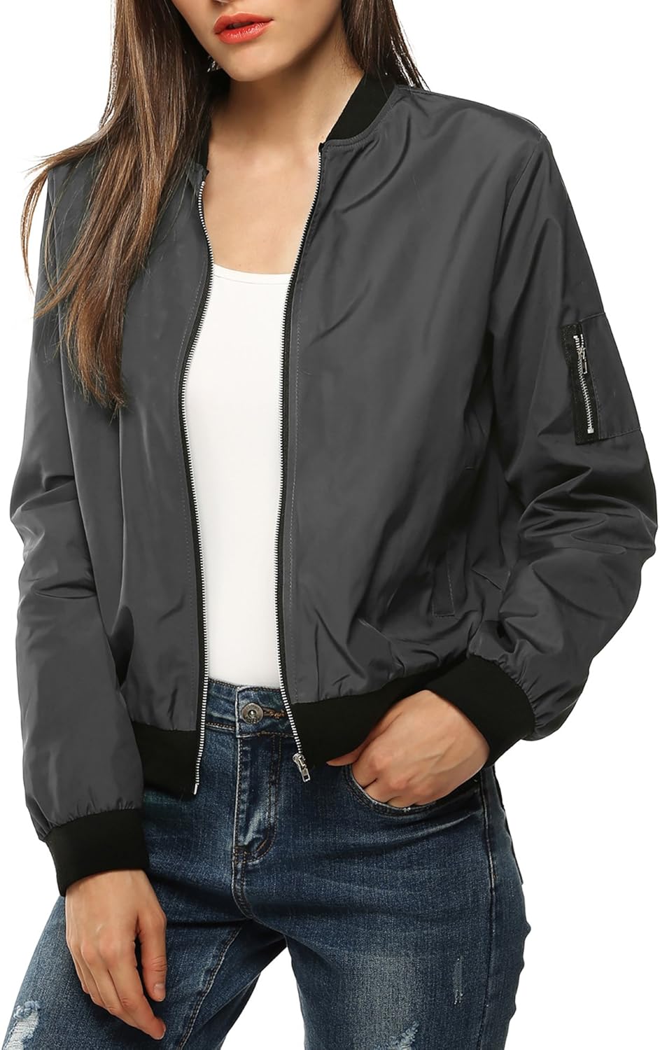 Zeagoo Womens Classic Lightweight Zipper Bomber Jacket