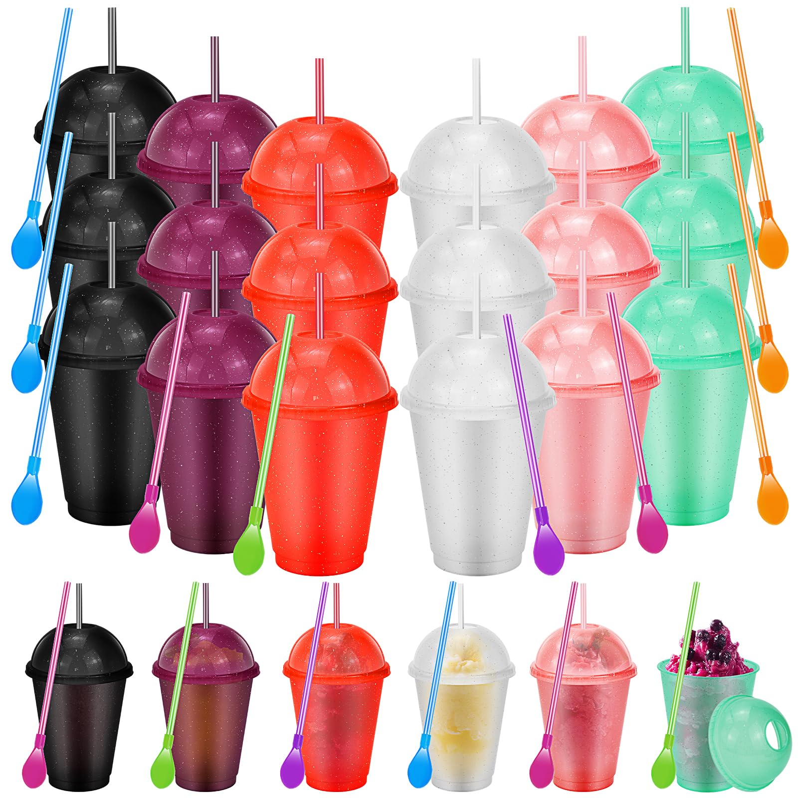 16 Pack Tumblers with Lids and Straws, 16oz Reusable Plastic Smoothie Cups