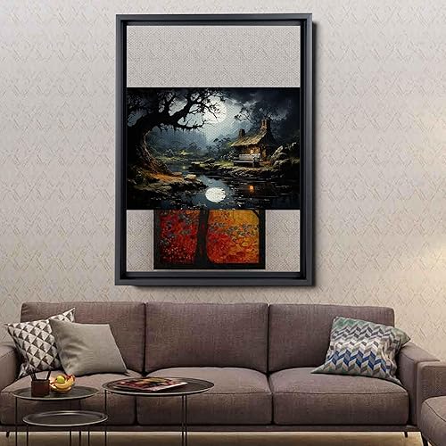 Miniatura 4 de Snow covered park at midnight with a full moon, watercolor nature art, framed canvas print, framed wall art