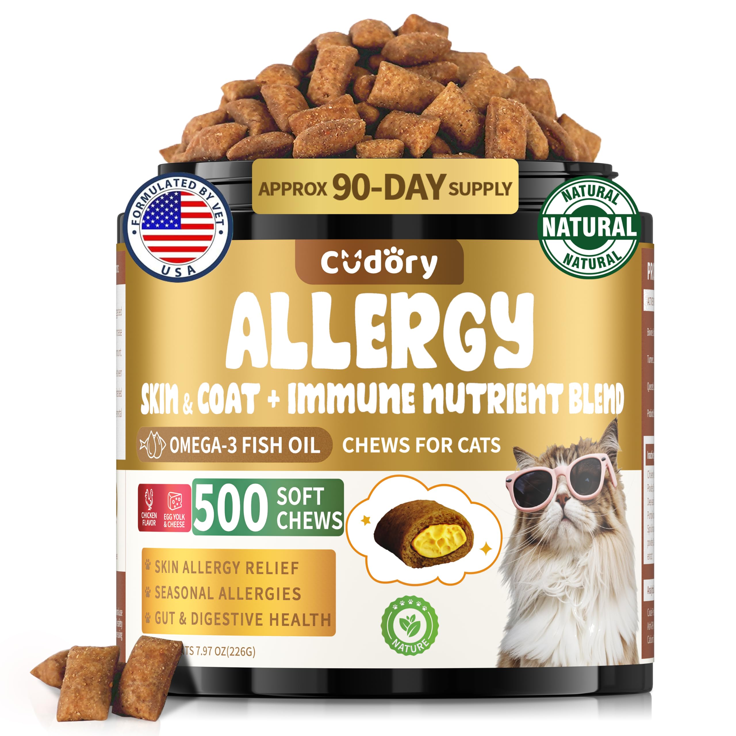 Cat Allergy Relief Chews for Cats with Probiotics, 500 Crunchy Treats