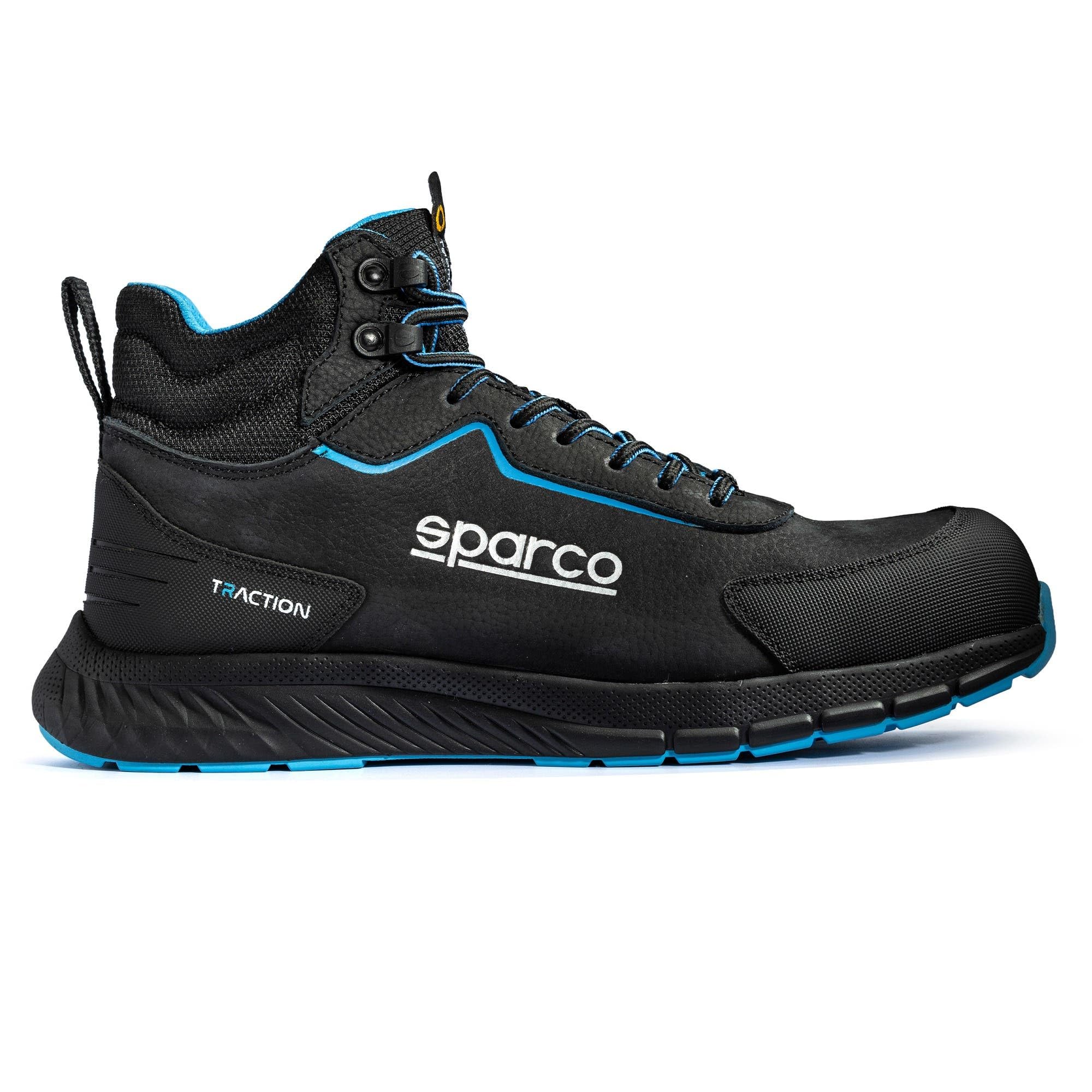 Sparco Traction-H Nubuck Kamui - Calzado de Seguridad Alto S3S ESD de Nobuck Repelente al Agua, EN ISO 20345, Suela FO HRO SR, Negro Cielo Azul, 44 EU