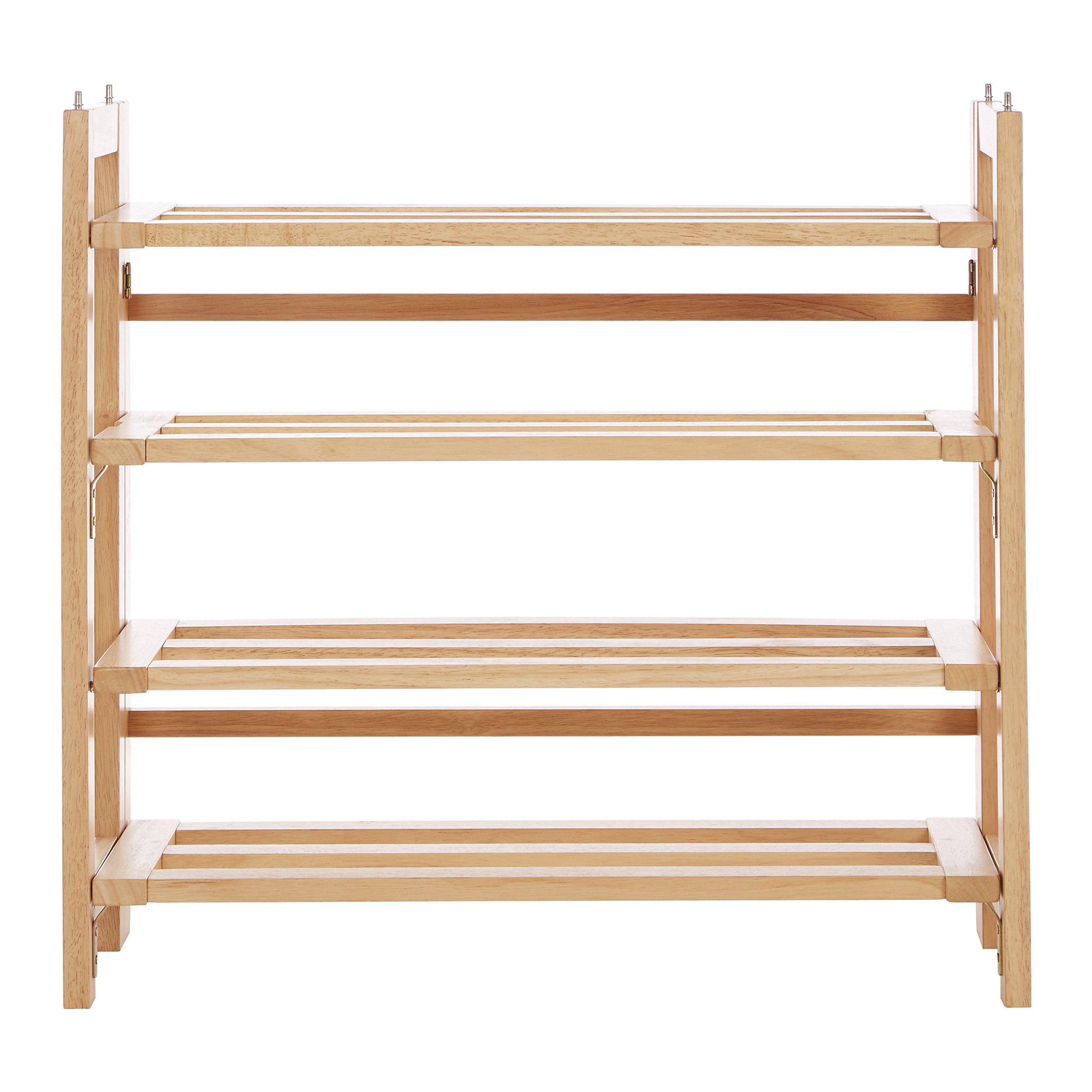 Premier Housewares 4-Tier Folding Shoe Rack, Rubberwood, Wood, Natural Grain/Golden