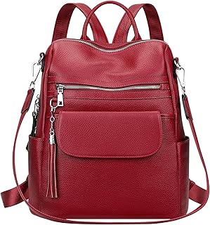 ALTOSY Genuine Leather Backpack Purse for Women Large Convertible Shoulder bag Ladies Crossdody Bag with Tassel(S115 Wine Red) Global Recycled Standard Global Recycled Standard Global Recycled Standard